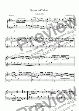page one of Scarlatti K.11, L. 352 Sonata in C Minor