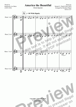 page one of America the Beautiful - Horn Quartet 