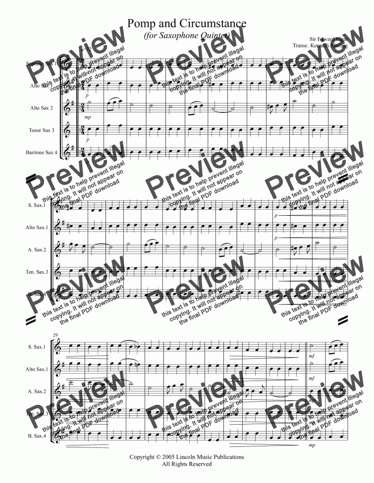 page one of March - Pomp and Circumstance (Sax Quartet SATB or AATB)