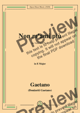 page one of Donizetti-Non m'ami piu,in E Major,for Voice and Piano