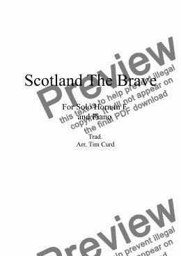 page one of Scotland The Brave for Solo Horn in F and Piano