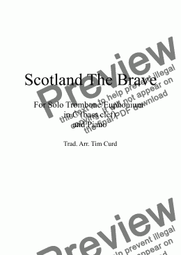 page one of Scotland The Brave for Solo Trombone/Euphonium in C (bass clef) and Piano