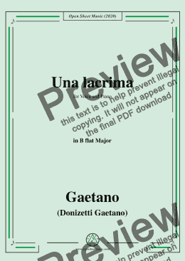 page one of Donizetti-Una lacrima,in B flat Major,for Voice and Piano