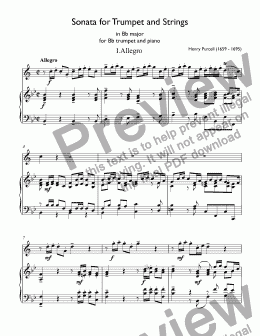 page one of Henry Purcell - Sonata in Bb major for  Trumpet Bb &  Piano  
