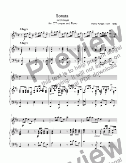 page one of Henry Purcell - Sonata in D major for  Trumpet C &  Piano  
