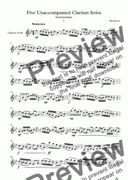 page one of Five Unaccompanied Clarinet Solos - Intermediate