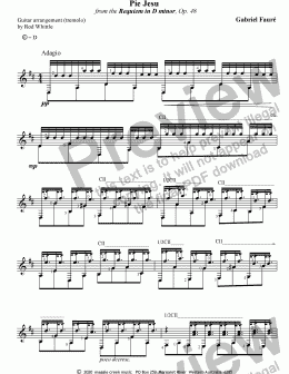 page one of Pie Jesu  (for solo classical guitar)  tremolo