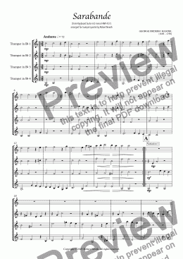 page one of Sarabande for Trumpet Quartet