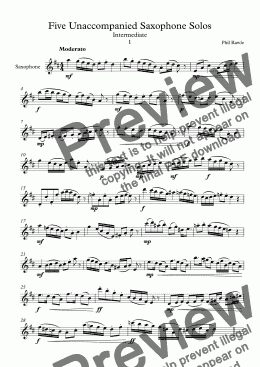page one of Five Unaccompanied Saxophone Solos - Intermediate