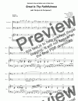 page one of Great Is Thy Faithfulness (with "His Eye Is On The Sparrow") (Trombone Duet)