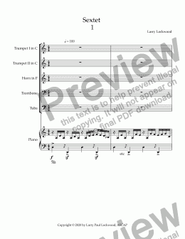 page one of Sextet for Brass Quintet and Keyboard