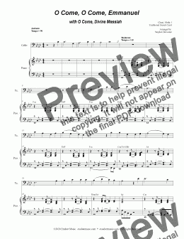 page one of O Come, O Come, Emmanuel with ("O Come, Divine Messiah") (for Cello solo and Piano)