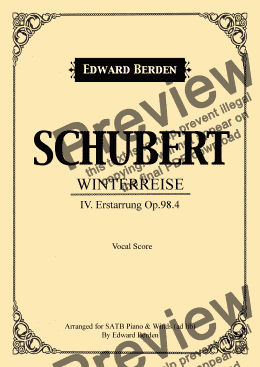 page one of Schubert, Erstarrung from Winterreise. Arranged for SATB and Piano with Wind-Instruments ad lib. Vocal Score