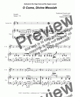 page one of O Come, Divine Messiah (for Soprano Saxophone and Piano)