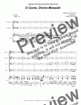 page one of O Come, Divine Messiah (for Brass Quartet and Piano - Alternate Version)