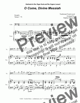 page one of O Come, Divine Messiah (for Cello solo and Piano)