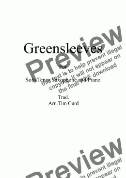 page one of Greensleeves for Tenor Saxophone and Piano