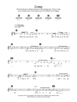 page one of Creep (Piano Chords/Lyrics)