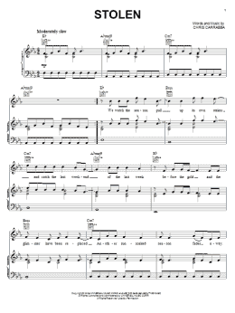 page one of Stolen (Piano, Vocal & Guitar Chords (Right-Hand Melody))