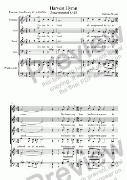 page one of HARVEST HYMN for unaccompanied SATB