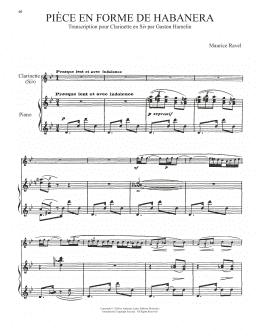 page one of Piece En Forme De Habanera (Clarinet and Piano)
