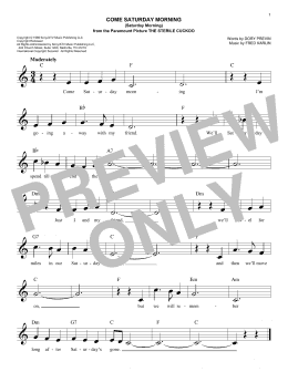 page one of Come Saturday Morning (Saturday Morning) (Easy Lead Sheet / Fake Book)