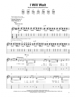 page one of I Will Wait (Easy Guitar Tab)