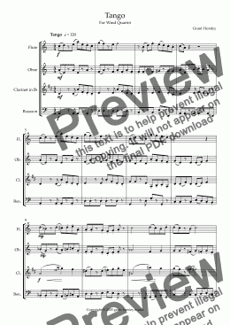 page one of TANGO  for Wind Quartet- Intermediate