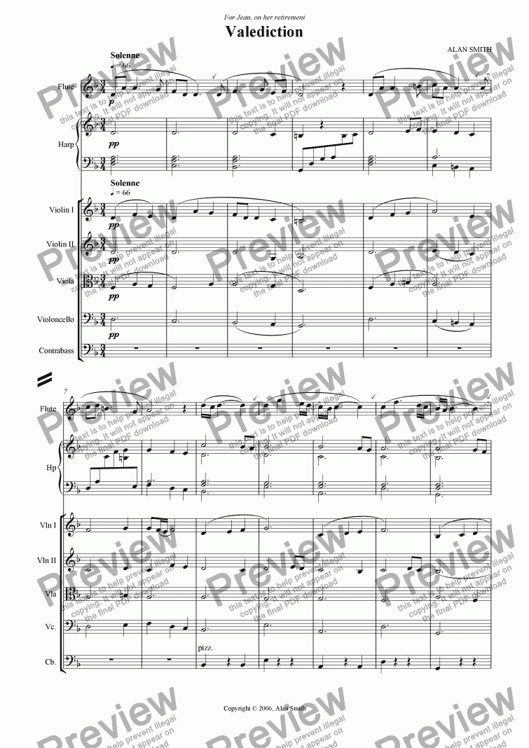 page one of Valediction (Flute, Harp and Strings)