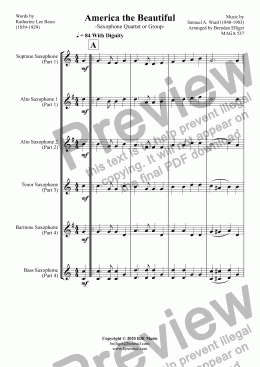 page one of America the Beautiful - Saxophone Quartet or Group