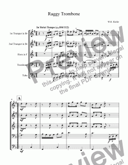 page one of W.H. Klefer - Raggy Trombone   for brass quintet