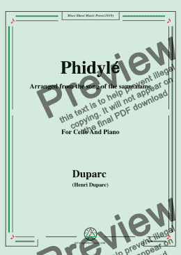 page one of Duparc-Phidylé,for Cello and Piano