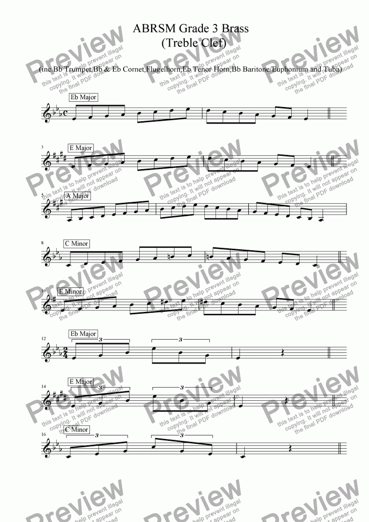 Marching Baritone Finger Chart Bass Clef