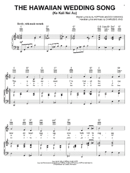 page one of The Hawaiian Wedding Song (Ke Kali Nei Au) (Piano, Vocal & Guitar Chords (Right-Hand Melody))