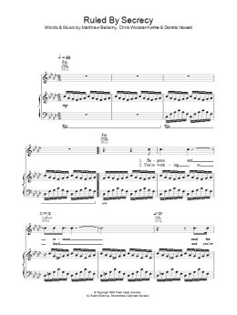 page one of Ruled By Secrecy (Piano, Vocal & Guitar Chords)