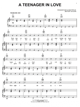 page one of A Teenager In Love (Piano, Vocal & Guitar Chords (Right-Hand Melody))