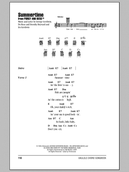 page one of Summertime (Ukulele Chords/Lyrics)