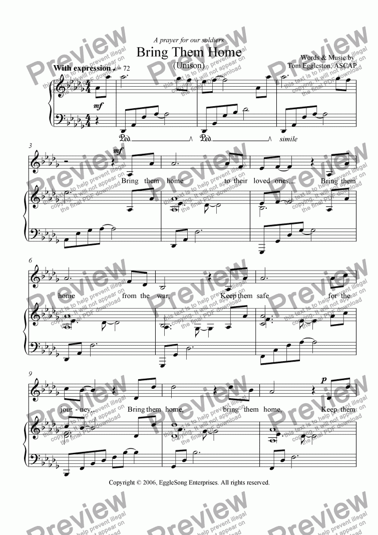 page one of Bring Them Home-Unison