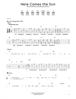 page one of Here Comes The Sun (Guitar Rhythm Tab)