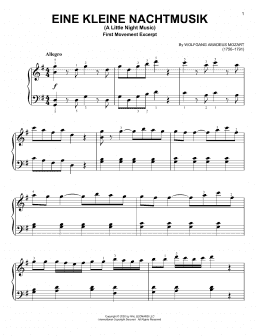 page one of Eine Kleine Nachtmusik ("Serenade"), First Movement Excerpt (Very Easy Piano)