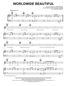 page one of Worldwide Beautiful (Piano, Vocal & Guitar Chords (Right-Hand Melody))