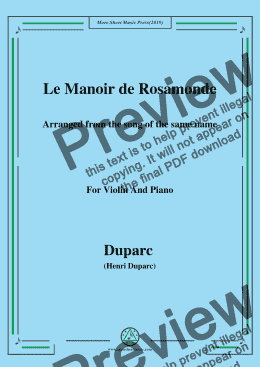 page one of Duparc-Le Manoir de Rosamonde,for Violin and Piano