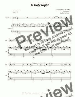 page one of O Holy Night (for Trombone solo and Piano)