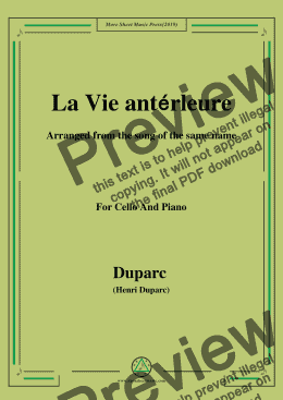 page one of Duparc-La Vie antérleure,for Cello and Piano
