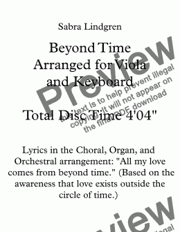 page one of Beyond Time, Arranged for Viola and Keyboard
