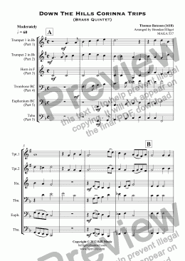 page one of Down The Hills Corinna Trips (Brass Quintet)