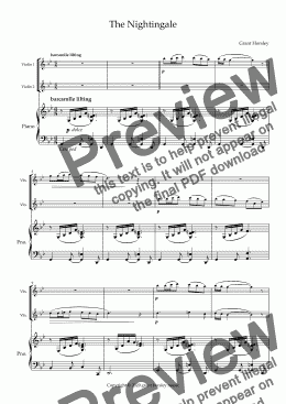 page one of "The Nightingale" Violin Duet and Piano-  Intermediate