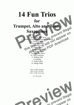 page one of 14 Fun Trios for  Trumpet, Alto and Tenor Saxophone