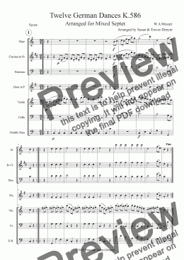 page one of Twelve German Dances - Mozart - K.586 - Mixed Septet - Score