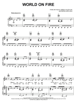 page one of World On Fire (Piano, Vocal & Guitar Chords (Right-Hand Melody))